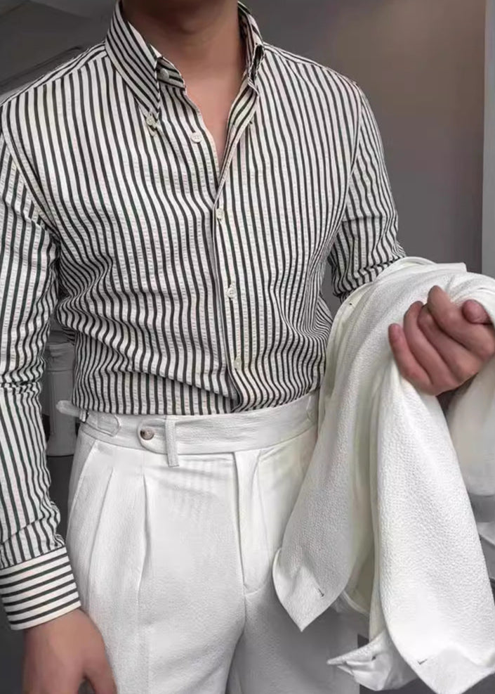 Men’s Classic Striped Long Sleeve Button-Down Shirt