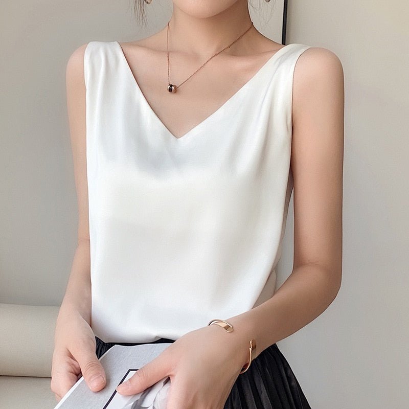 Women’s Elegant Camisole Blouse with Adjustable Straps White