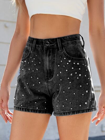 Women’s High Waist Denim Shorts with Rhinestones