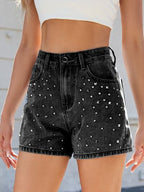 Women’s High Waist Denim Shorts with Rhinestones