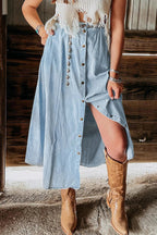 Women’s Fully Buttoned Long Denim Skirt Blue