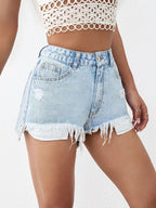 Women’s Used-Look Denim Shorts with Raw Hem