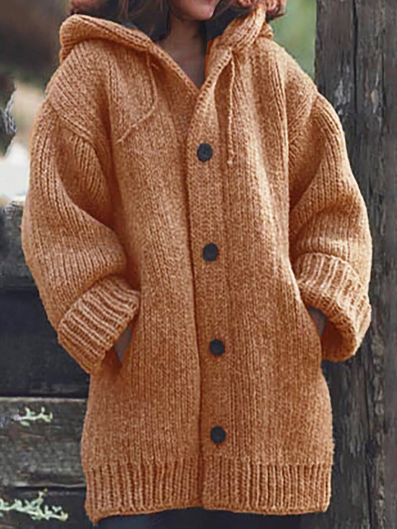 Women’s Hooded Oversized Knit Cardigan with Pockets Orange