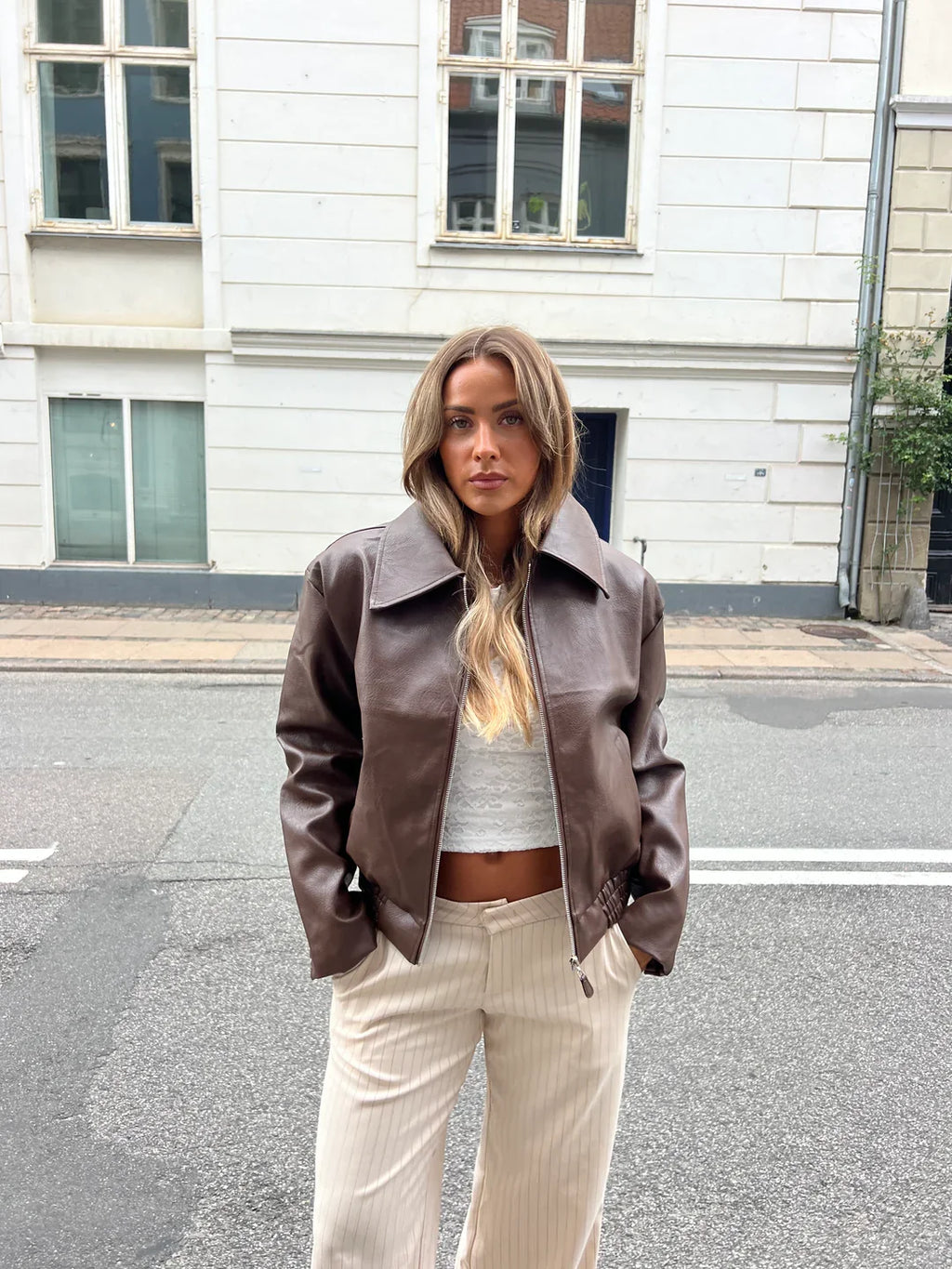 Women’s Classic Faux Leather Jacket Brown