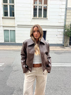 Women’s Classic Faux Leather Jacket Brown