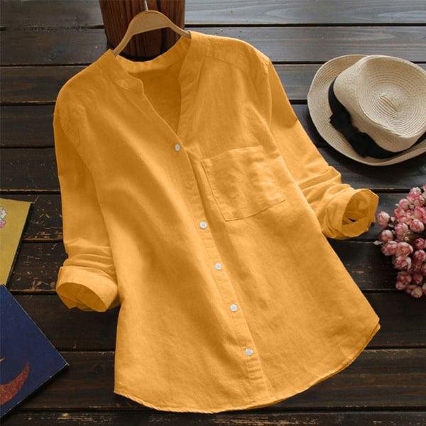 Women’s Relaxed Fit Button Shirt Blouse for Summer Styling Yellow