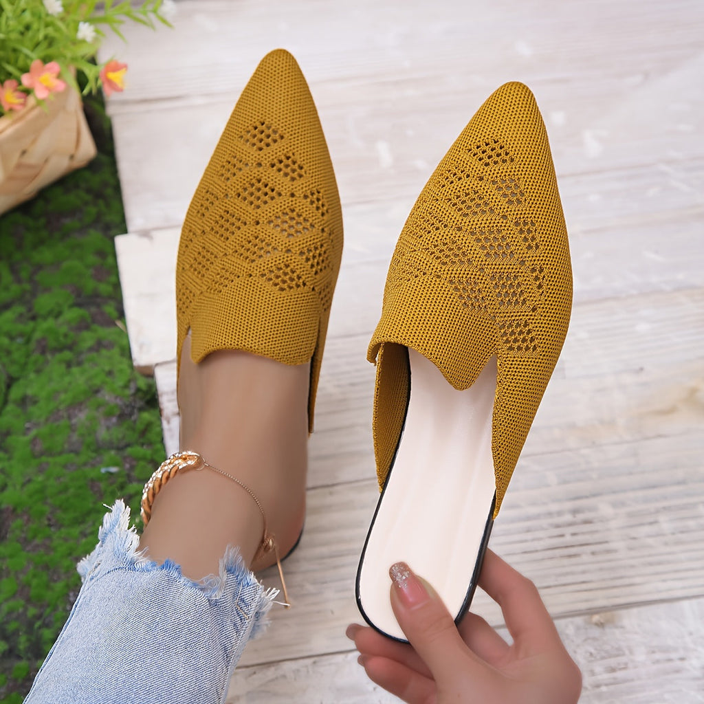 Women’s Knitted Flat Mules – Everyday Footwear Yellow