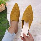 Women’s Knitted Flat Mules – Everyday Footwear Yellow