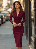 Women's midi dress in red with a fitted silhouette, styled for casual and smart-casual outfits.