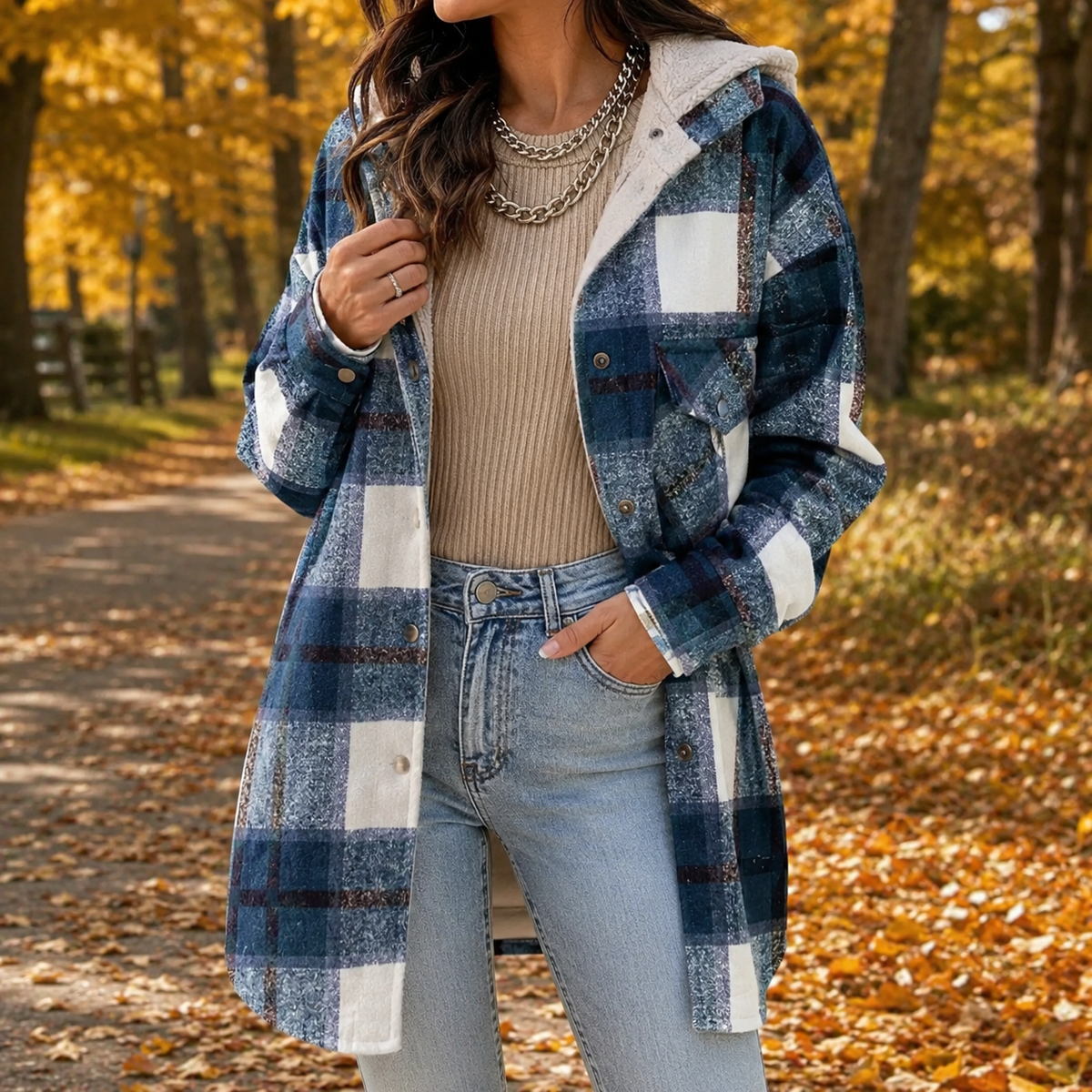 Women’s Soft Flannel Hooded Jacket Blue