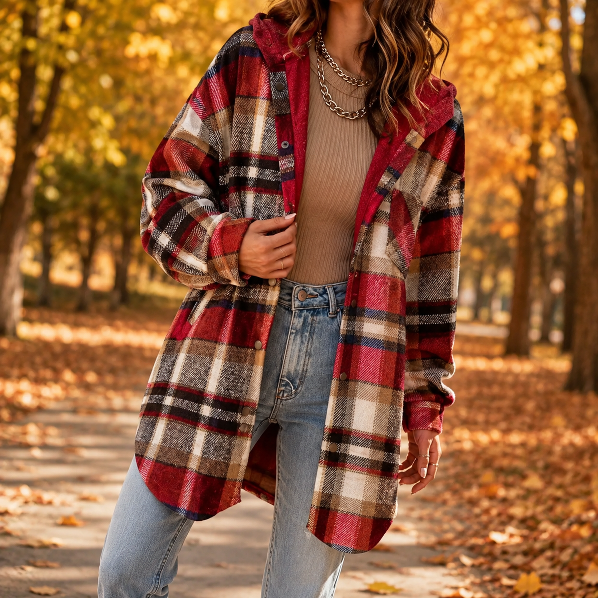 Women’s Soft Flannel Hooded Jacket Red
