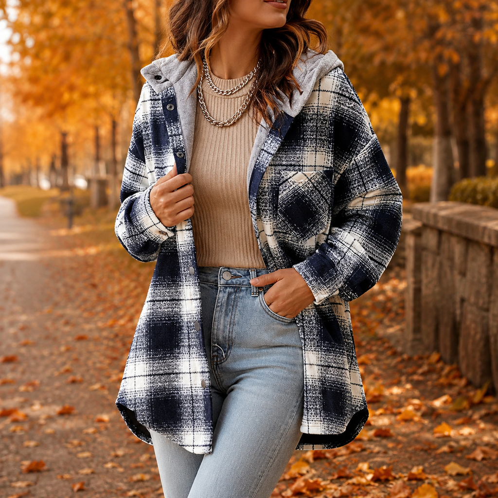 Women’s Soft Flannel Hooded Jacket Tibetan Blue Check