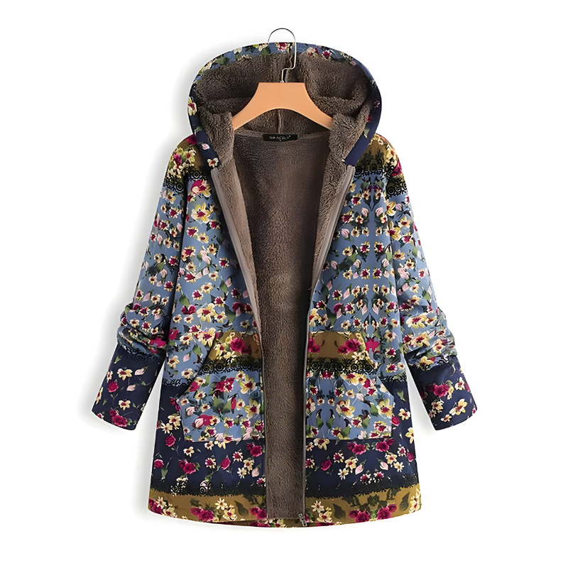 Women’s Stylish Floral Fleece Jacket Blue
