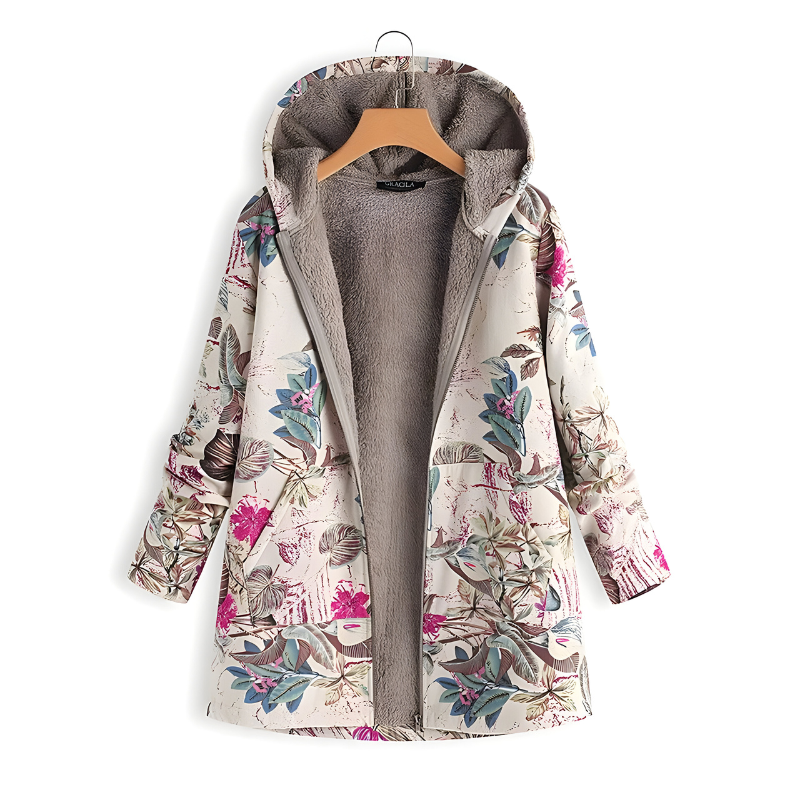 Women’s Stylish Floral Fleece Jacket White