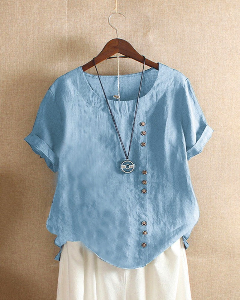 Women’s Casual Button Detail Blouse for Summer Styling Light Blue