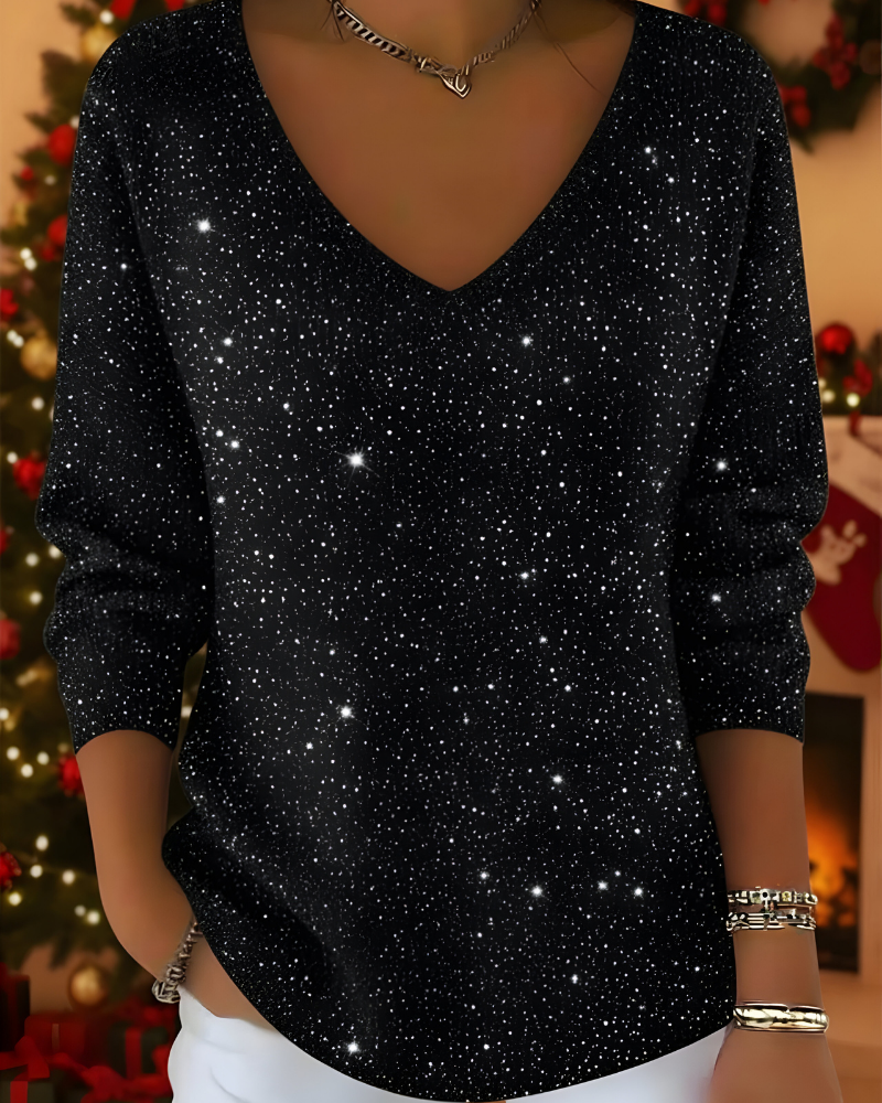 Women's knitted jumper in black with glitter ribbed knit, styled for casual and smart-casual outfits.