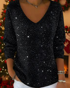 Women's knitted jumper in black with glitter ribbed knit, styled for casual and smart-casual outfits.