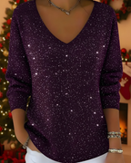 Women's knitted jumper in purple with glitter ribbed knit, styled for casual and smart-casual outfits.