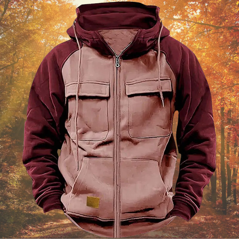 Men’s Casual Half-Zip Hoodie Pink