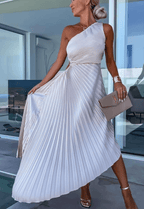 Women’s Elegant One Shoulder Pleated Maxi Dress White