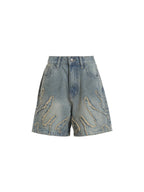 Women’s Low Waist Knee Length Denim Shorts Blue