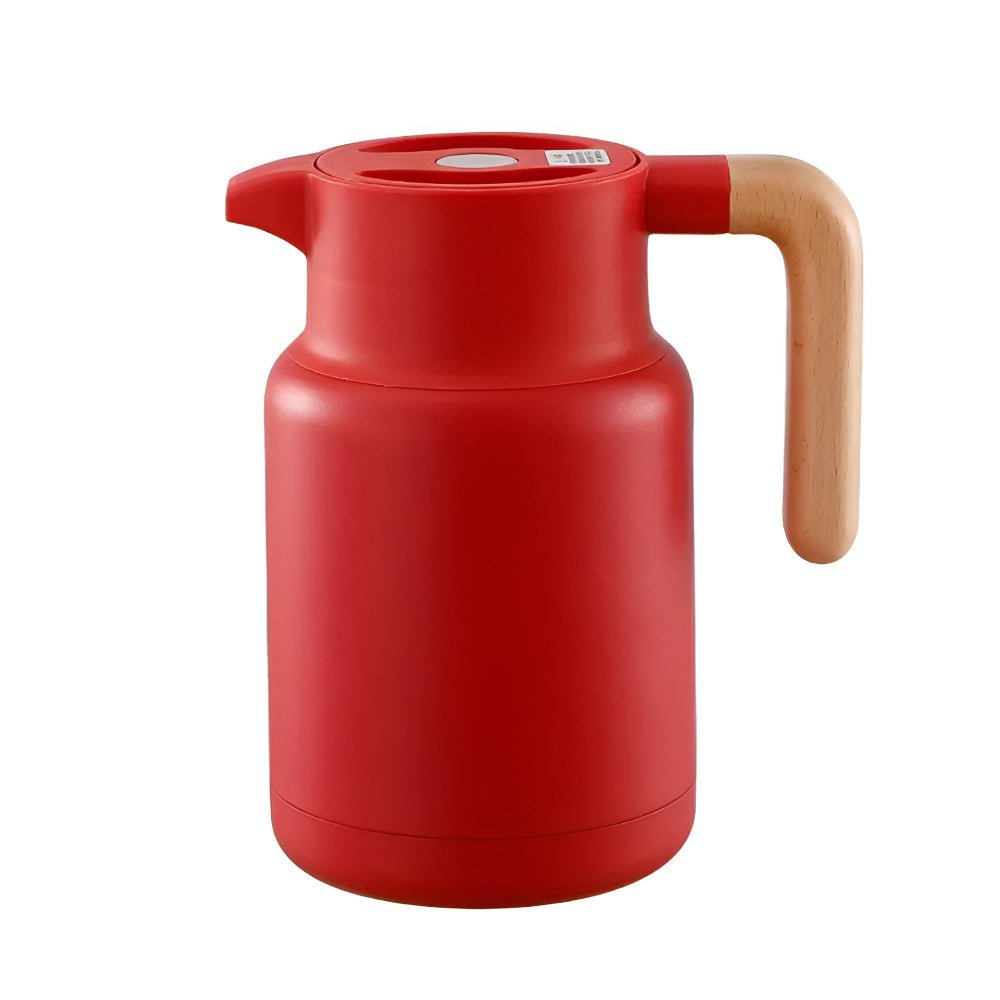 Modern Insulated Carafe with Wooden Handle for Hot Drinks Red