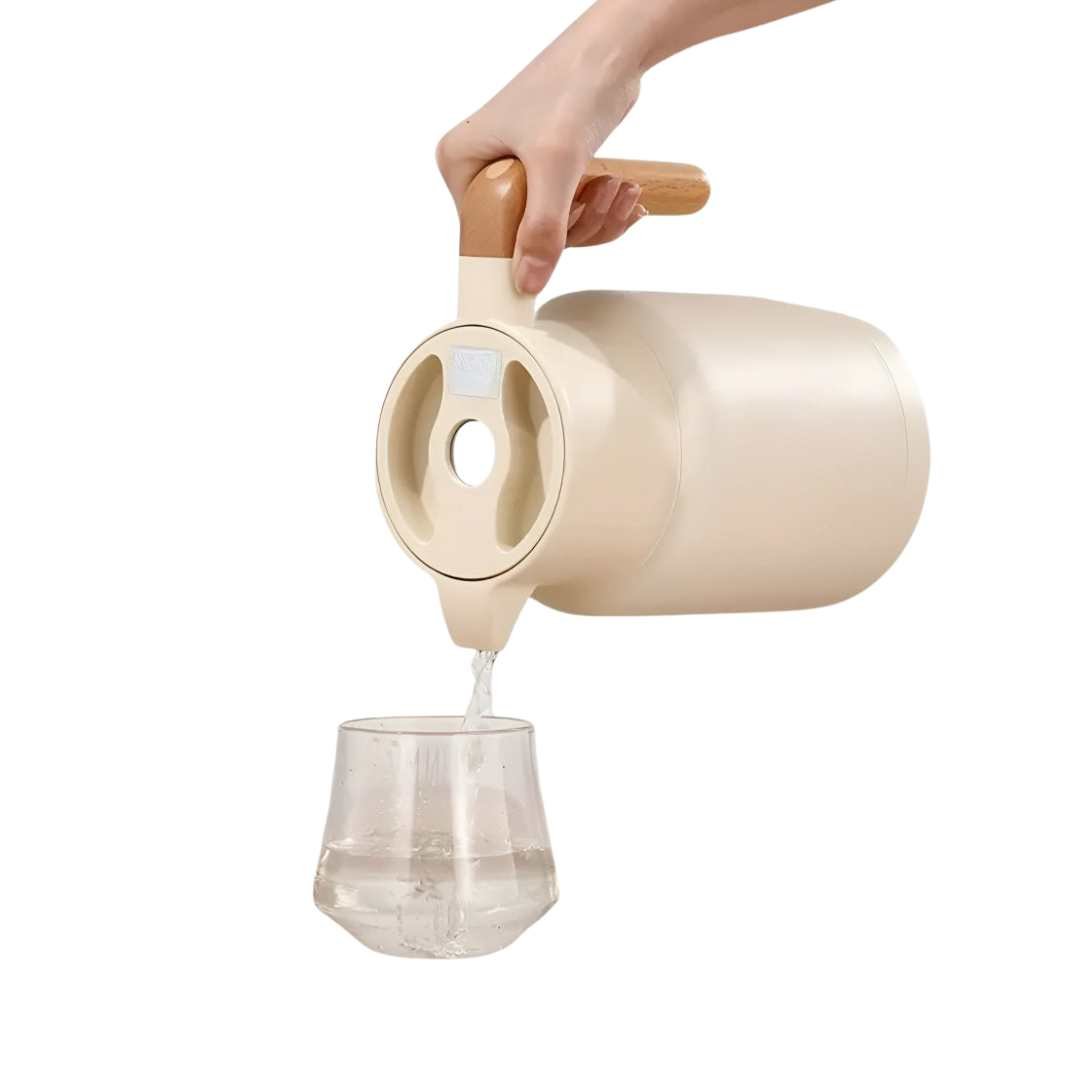 Modern Insulated Carafe with Wooden Handle for Hot Drinks