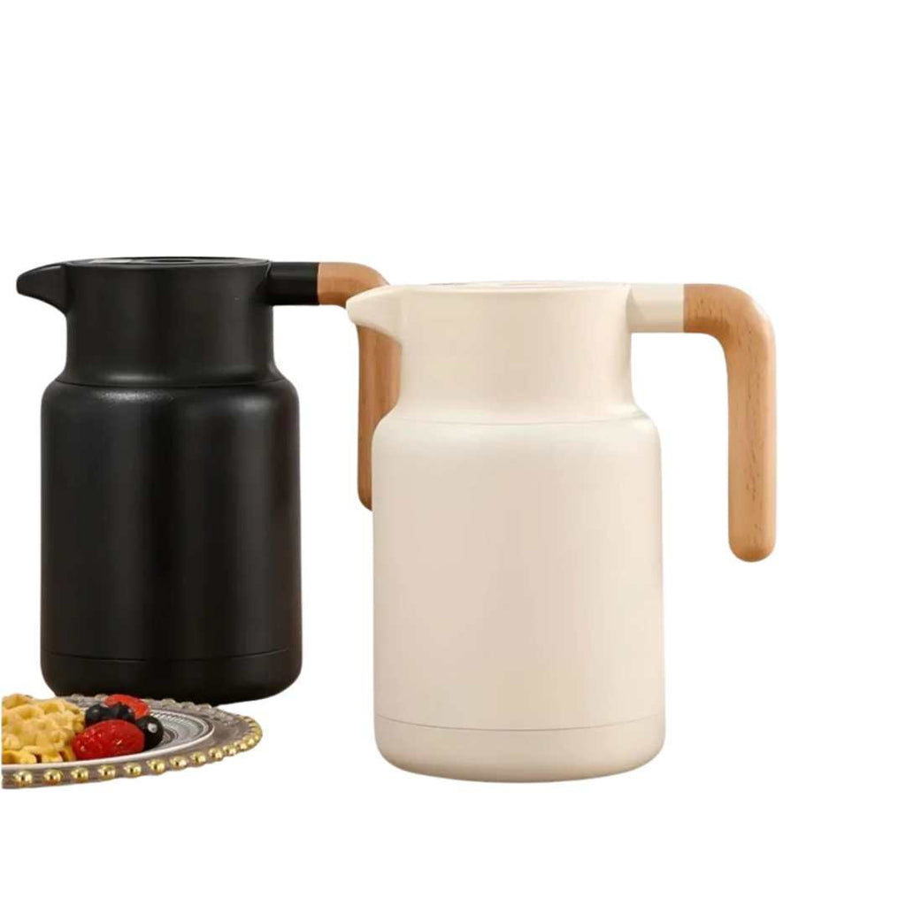 Modern Insulated Carafe with Wooden Handle for Hot Drinks