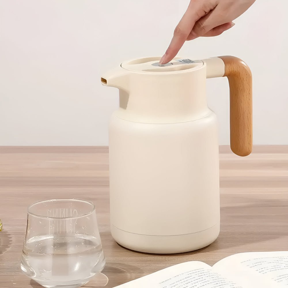 Modern Insulated Carafe with Wooden Handle for Hot Drinks
