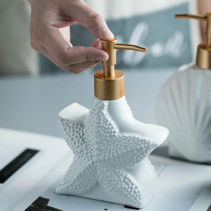 Coastal Ceramic Soap Dispenser | Nautical Bathroom Accessory Starfish