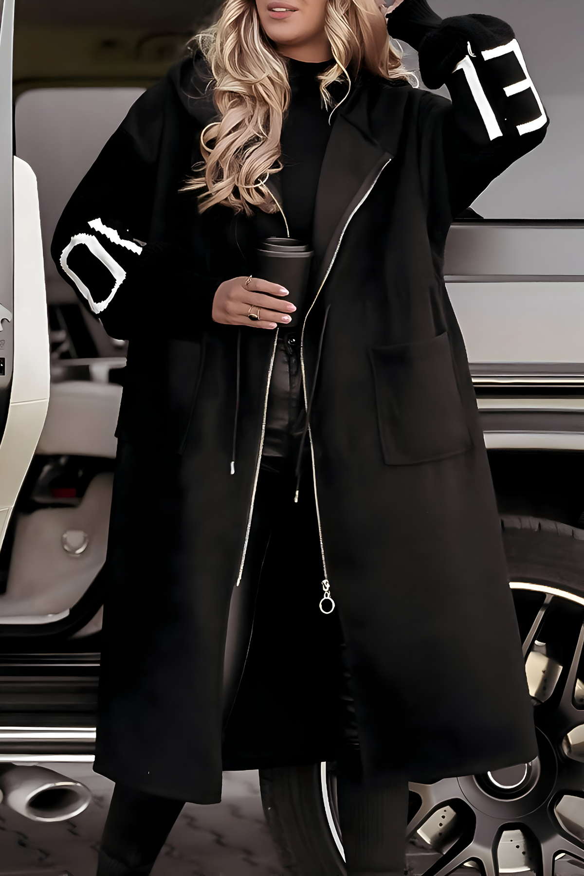 Women’s Hooded Jacket with Knitted Sleeves Black