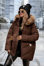 Women’s Stylish Warm Hooded Parka Coat Brown