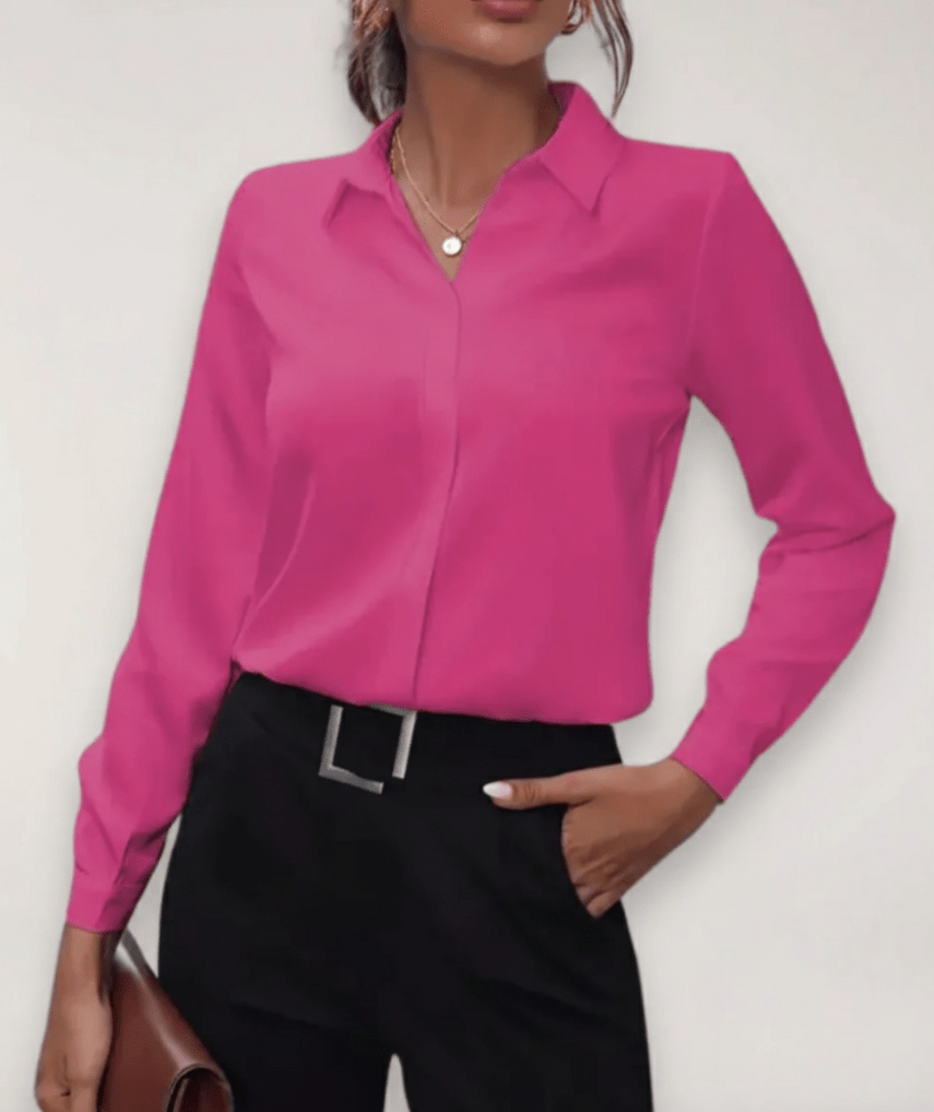 Women’s Elegant Tailored Button-Up Work Blouse Hot Pink