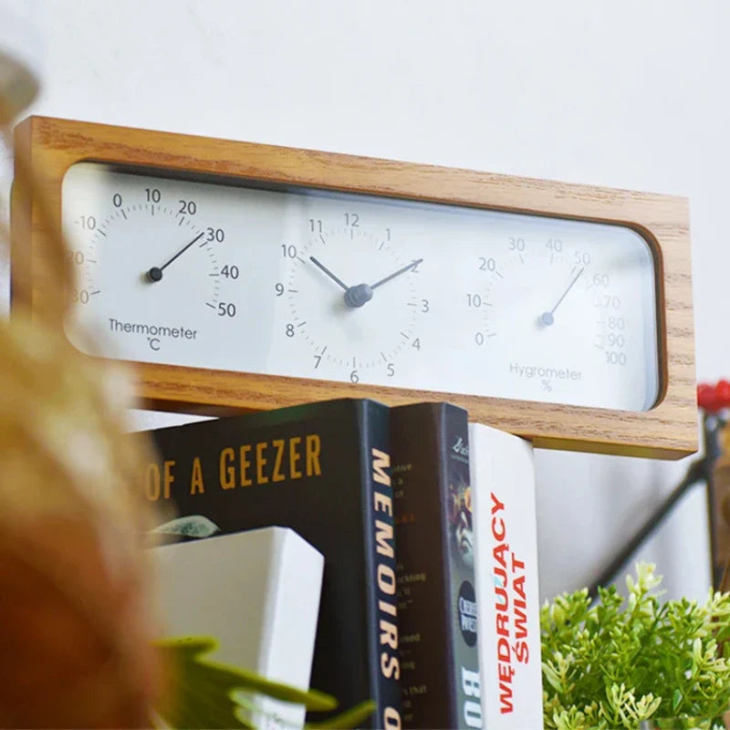 Smart Wooden Table Clock | Digital Time Temp Humidity Indoor