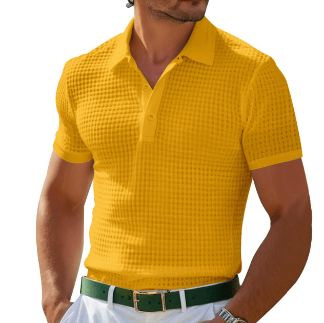 Men’s Premium Knit Polo Shirt with Vintage Style Yellow