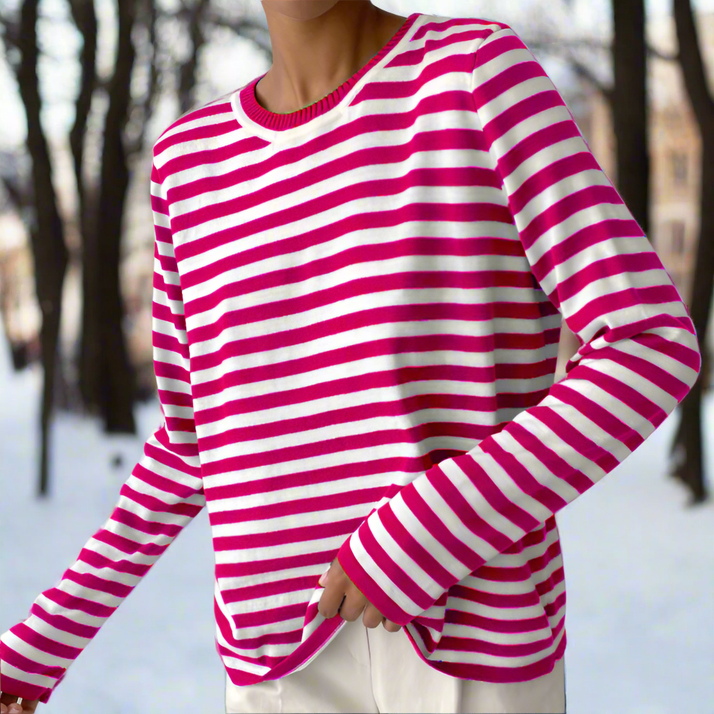 Women’s Classic Striped Long Sleeve T-Shirt Coral Pink