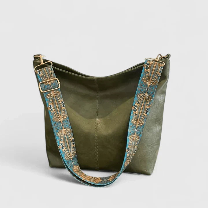 Women’s Distinctive Shoulder Bag with Decorative Straps Green