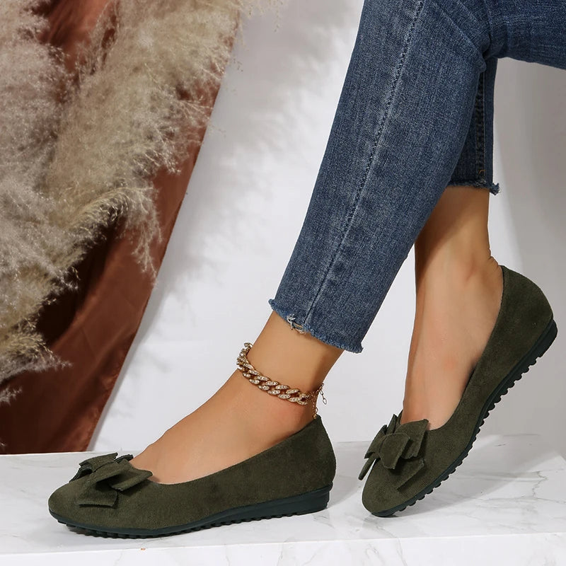 Women’s Elegant Ballerina Flats with Bow Detail Green