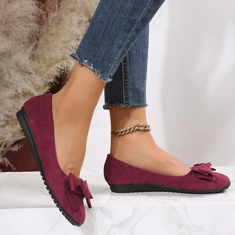 Women’s Elegant Ballerina Flats with Bow Detail Red