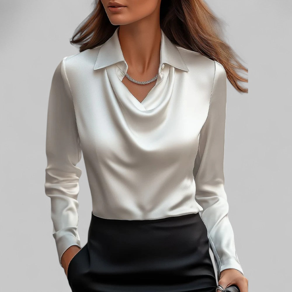 Women’s Elegant Blouse with Waterfall Neckline and Long Sleeves