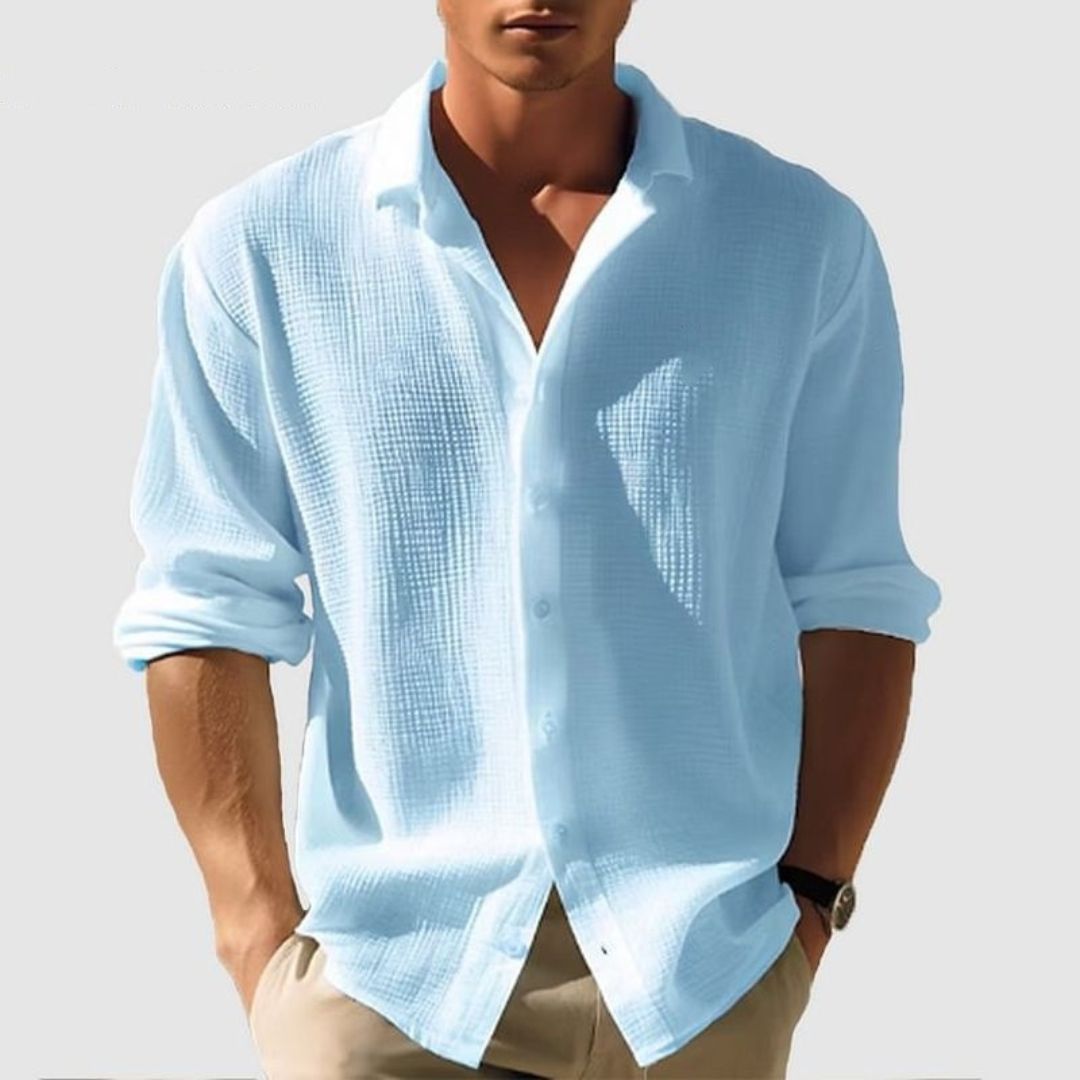 Men’s Casual Waffle Shirt with Long Sleeves Light Blue