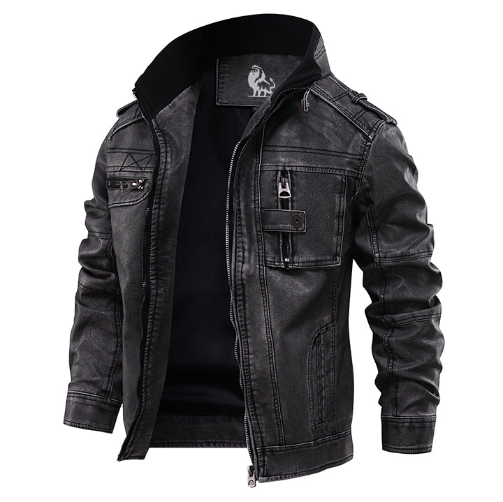 Men’s Classic Faux Leather Biker Jacket Black