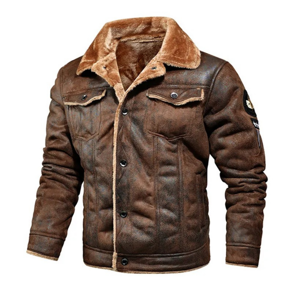Men’s Warm and Versatile Leather Look Jacket Brown