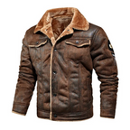 Men’s Warm and Versatile Leather Look Jacket Brown