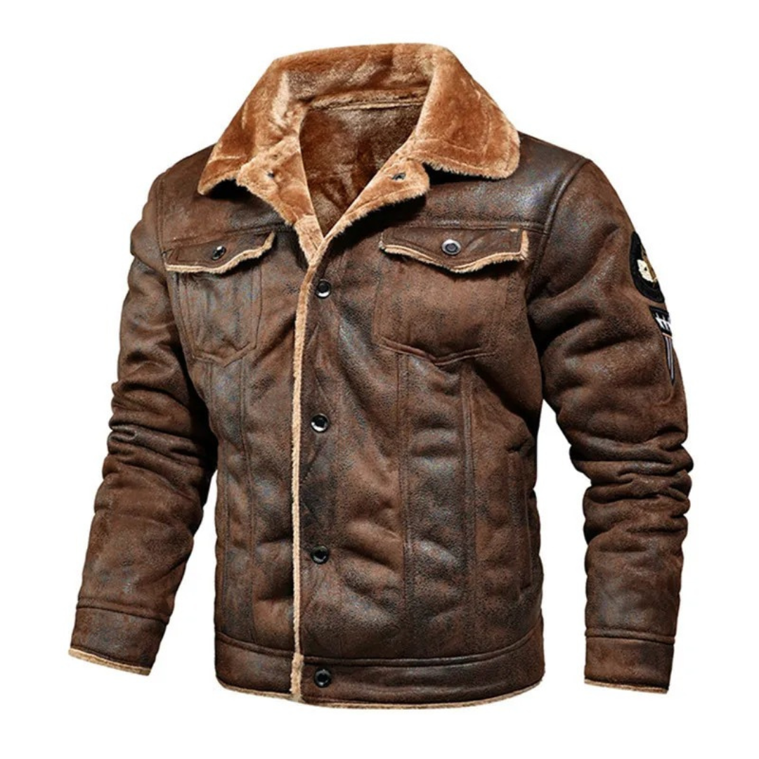 Men’s Warm and Versatile Leather Look Jacket Brown