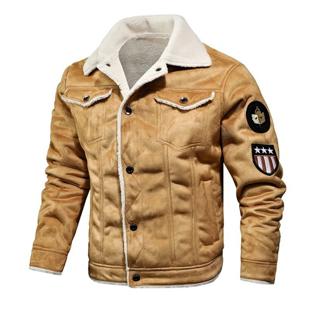 Men’s Warm and Versatile Leather Look Jacket Khaki
