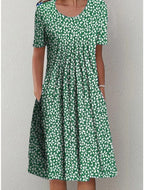 Women’s Casual Midi Dress with Floral Print and Pockets Green