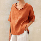 Women’s Relaxed V-Neck Casual Shirt for Everyday Elegance Orange