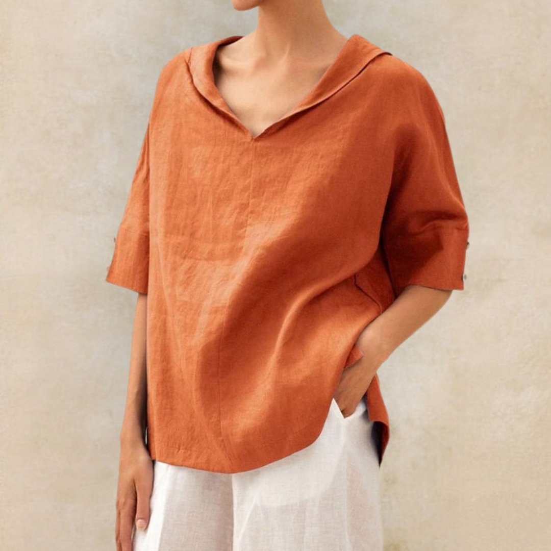 Women’s Relaxed V-Neck Casual Shirt for Everyday Elegance Orange