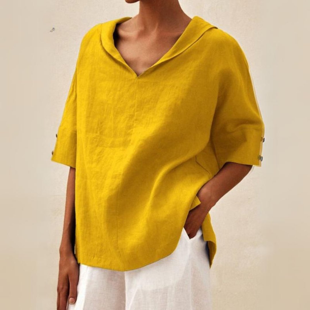 Women’s Relaxed V-Neck Casual Shirt for Everyday Elegance Yellow
